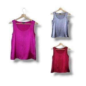 Talbots 100% Silk Tank Top Set Of 3 Red Gray & Pink Size 2
